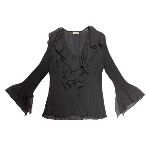 Jaipur Black Ruffle V-Neck Pleated Blouse